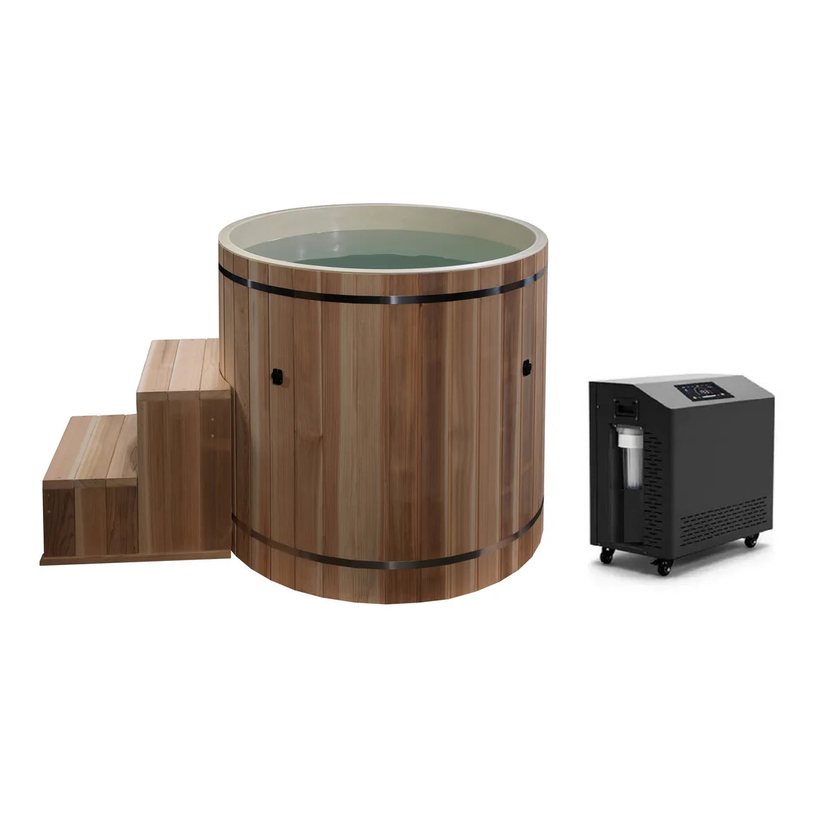 Dynamic Cold Therapy DCT-B-042-PLPC-34 Barrel Cold Plunge with Pacific Cedar Exterior Dynamic Saunas