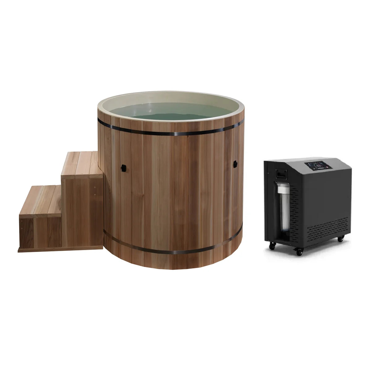 Dynamic Cold Therapy DCT-B-042-PLPC-34 Barrel Cold Plunge with Pacific Cedar Exterior Dynamic Saunas