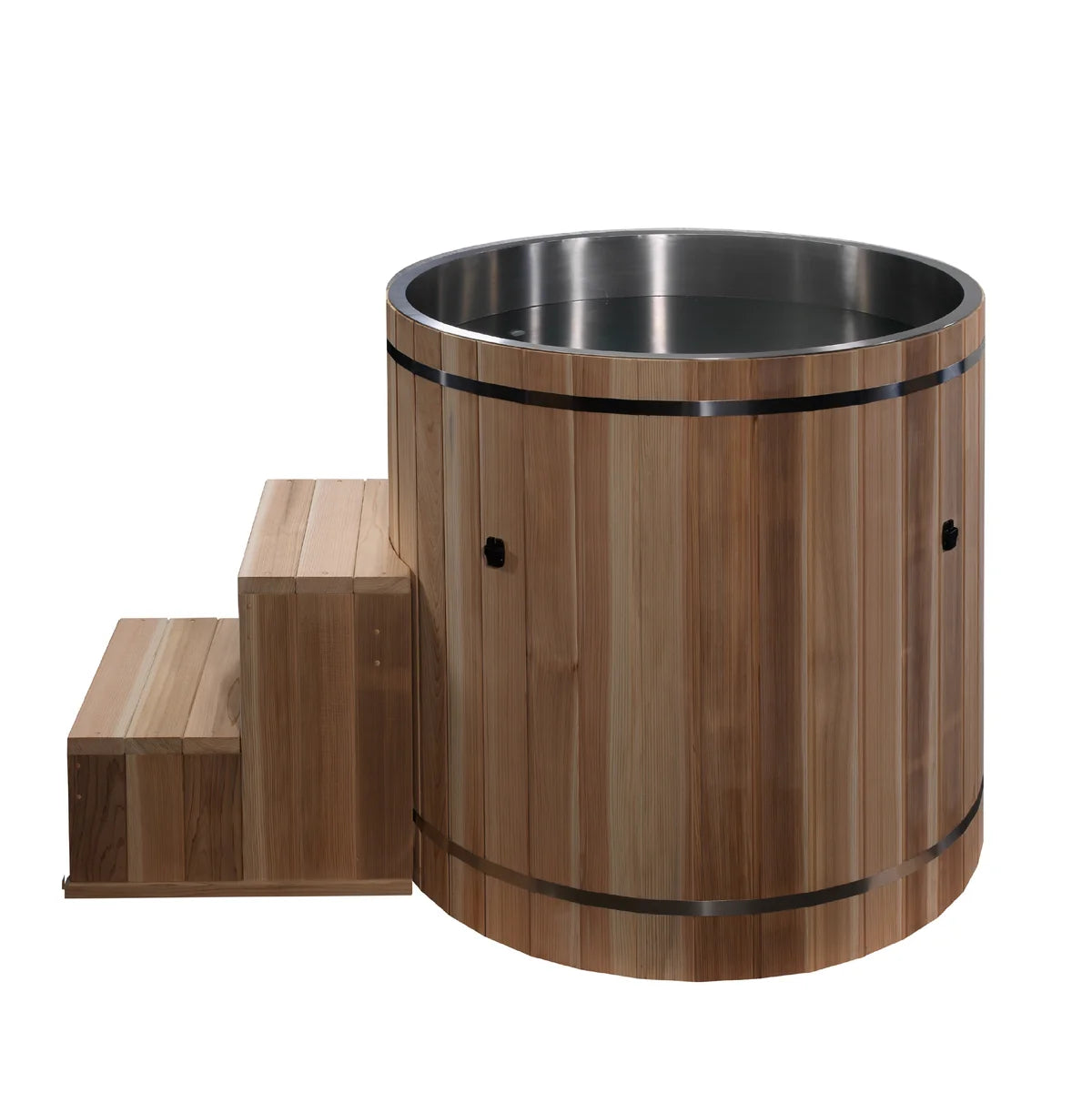 Dynamic Cold Therapy DCT-B-042-SSPC-34 Stainless Steel Barrel Cold Plunge with Pacific Cedar Exterior Dynamic Saunas