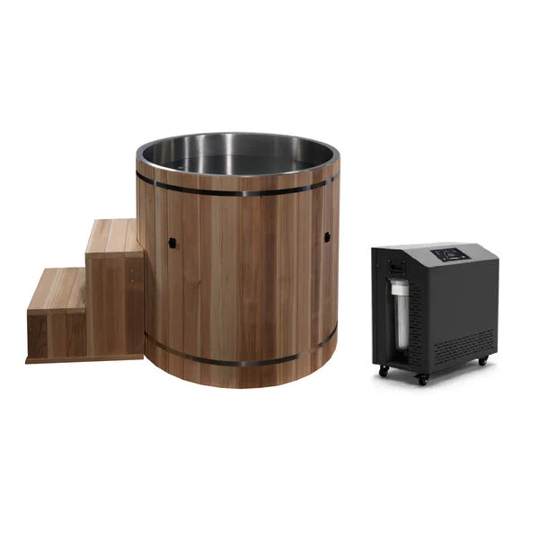Dynamic Cold Therapy DCT-B-042-SSPC-34 Stainless Steel Barrel Cold Plunge with Pacific Cedar Exterior Dynamic Saunas