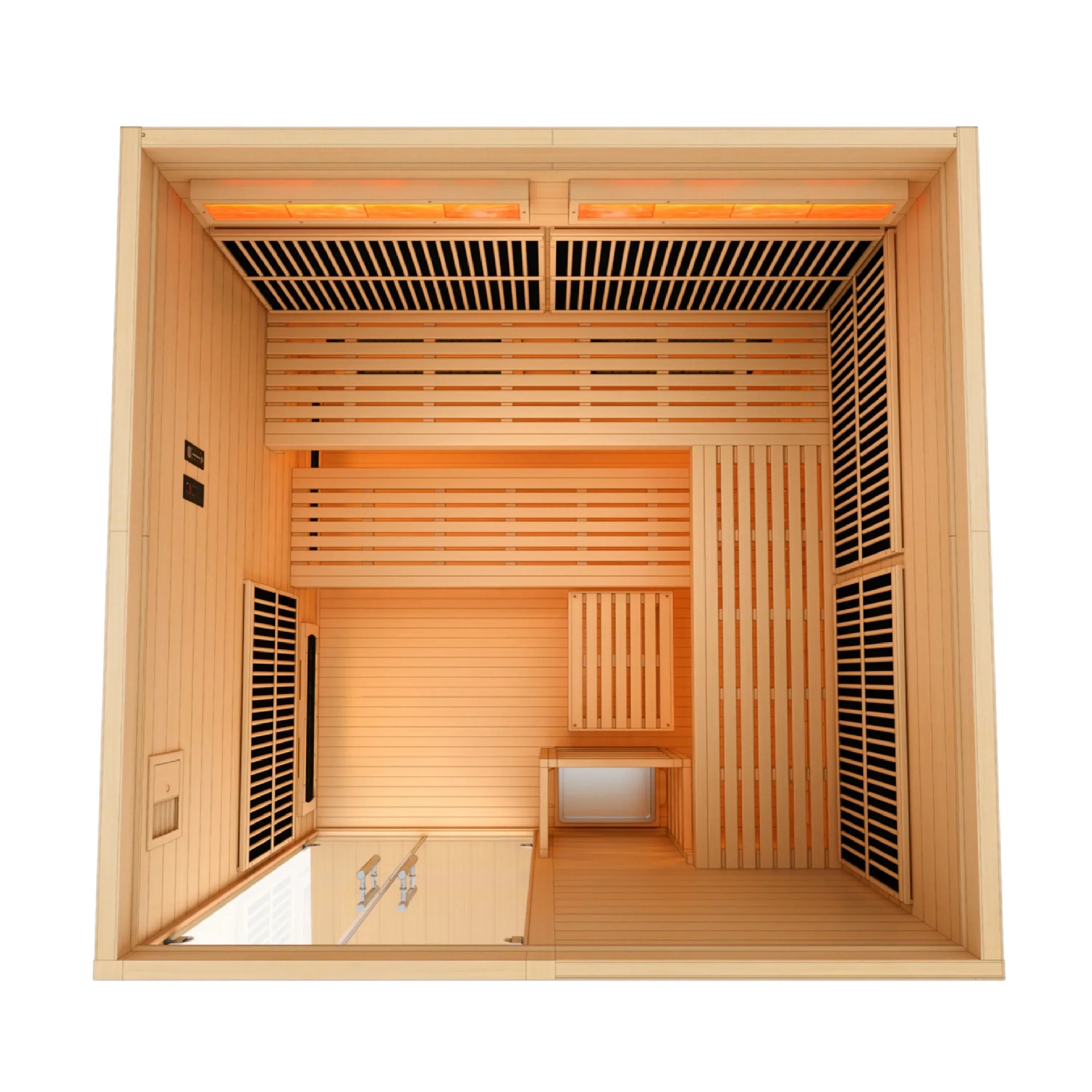 Golden Designs Toledo 6 Person Hybrid Sauna | Full Spectrum & Harvia Stove - Sauna Luxuries