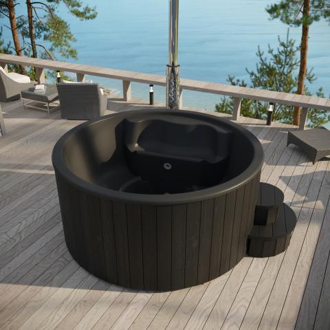 SaunaLife SOAK Series Model S4B Wood Fired Hot Tub Black Up to 6 Person SaunaLife