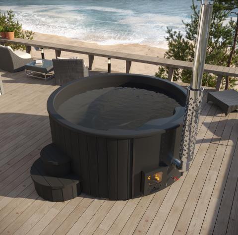SaunaLife SOAK Series Model S4B Wood Fired Hot Tub Black Up to 6 Person SaunaLife