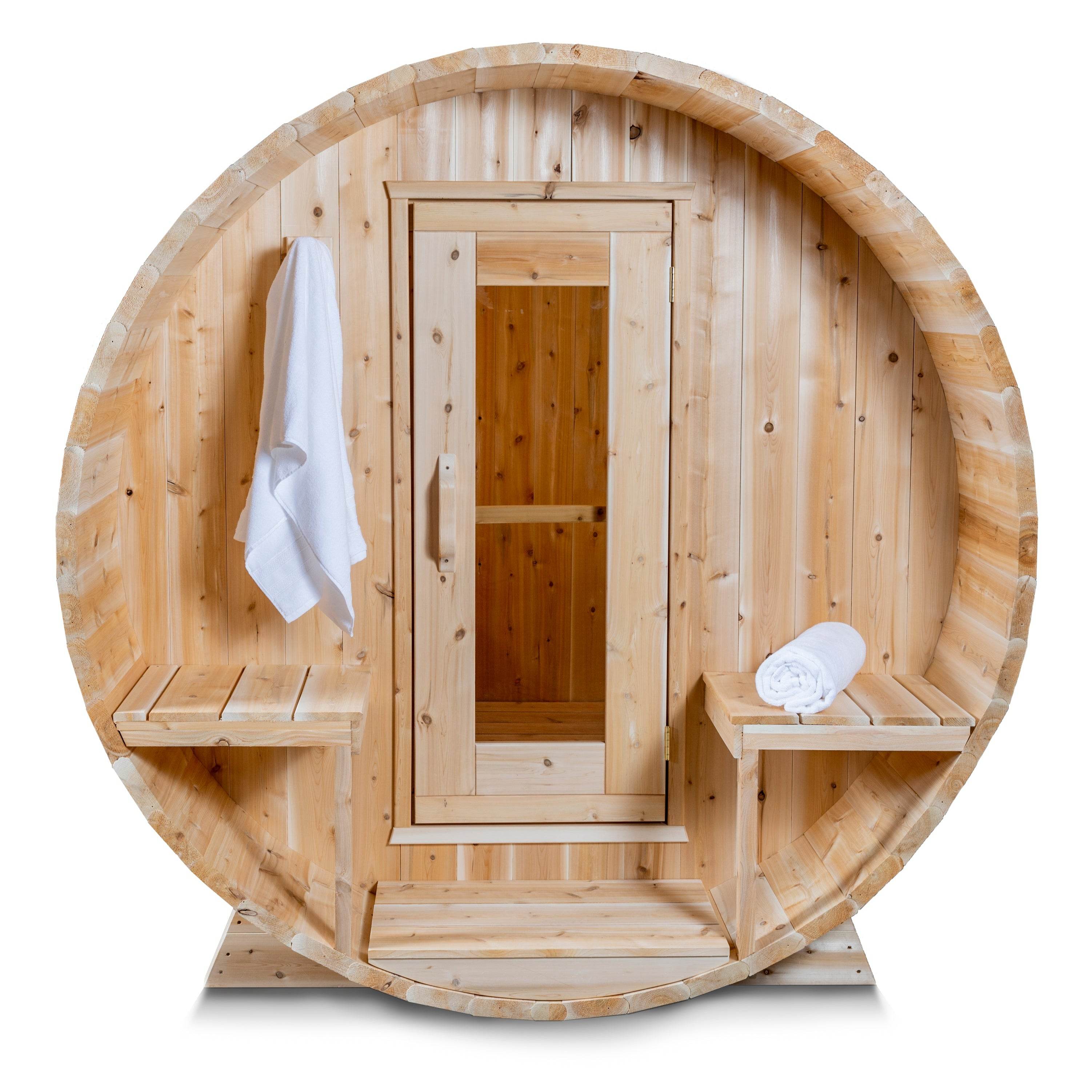 Dundalk Leisurecraft CT Serenity Barrel Sauna | Electric Heated Cedar Kit - Sauna Luxuries