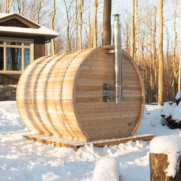Leisurecraft CT Elation Barrel Sauna | Wood Burning Outdoor Cedar Sauna - Sauna Luxuries