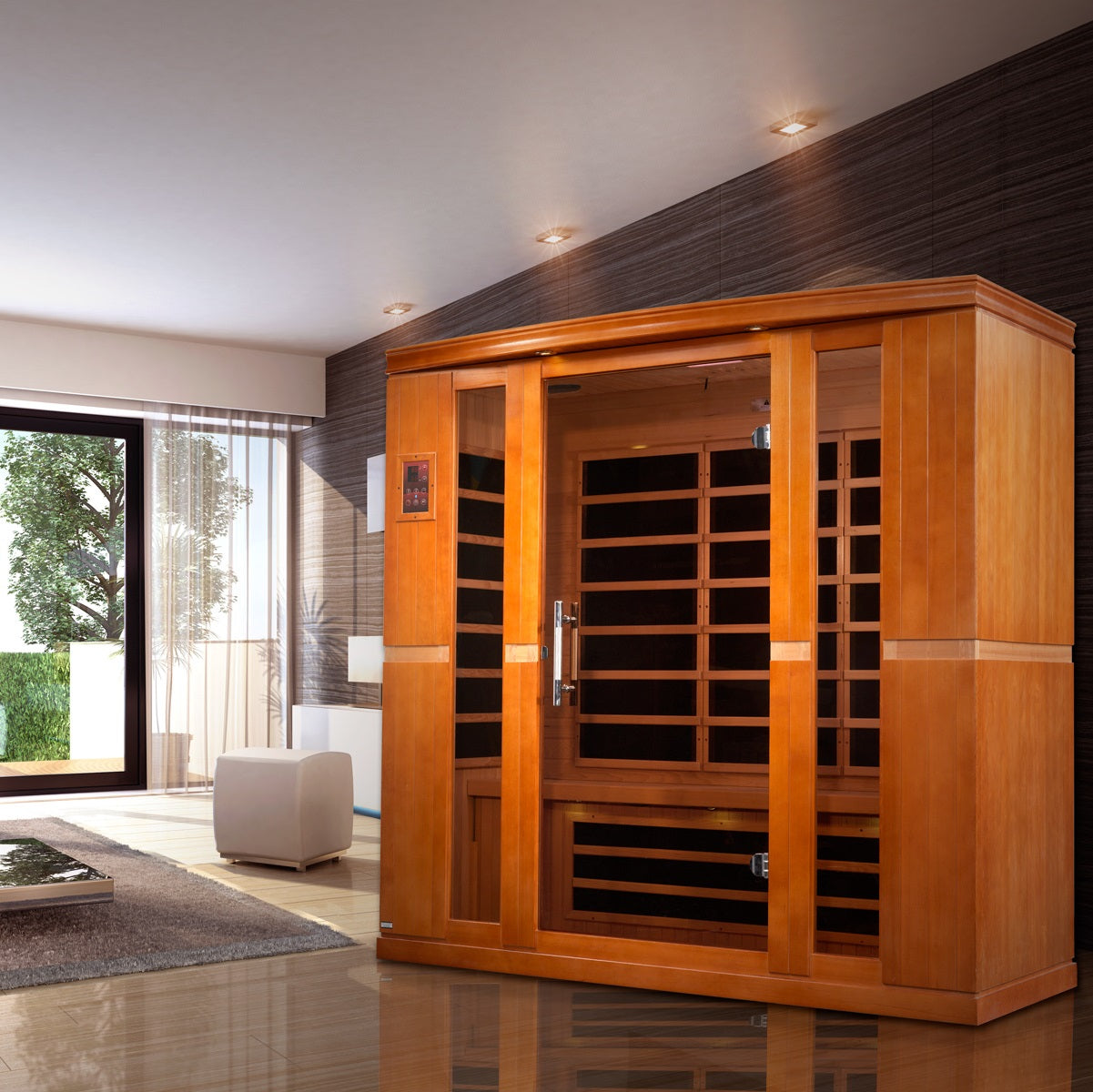 Bergamo Elite 4-person infrared sauna installed in a modern living space