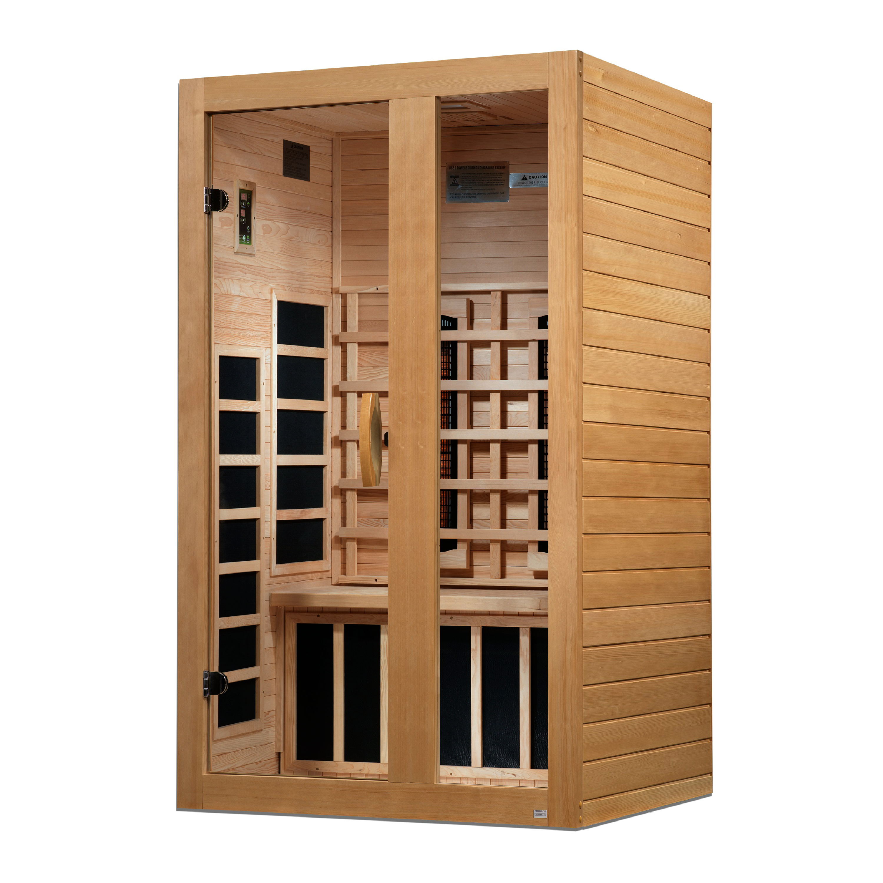 Dynamic Serena 2-Person full spectrum infrared sauna angled right side with glass door