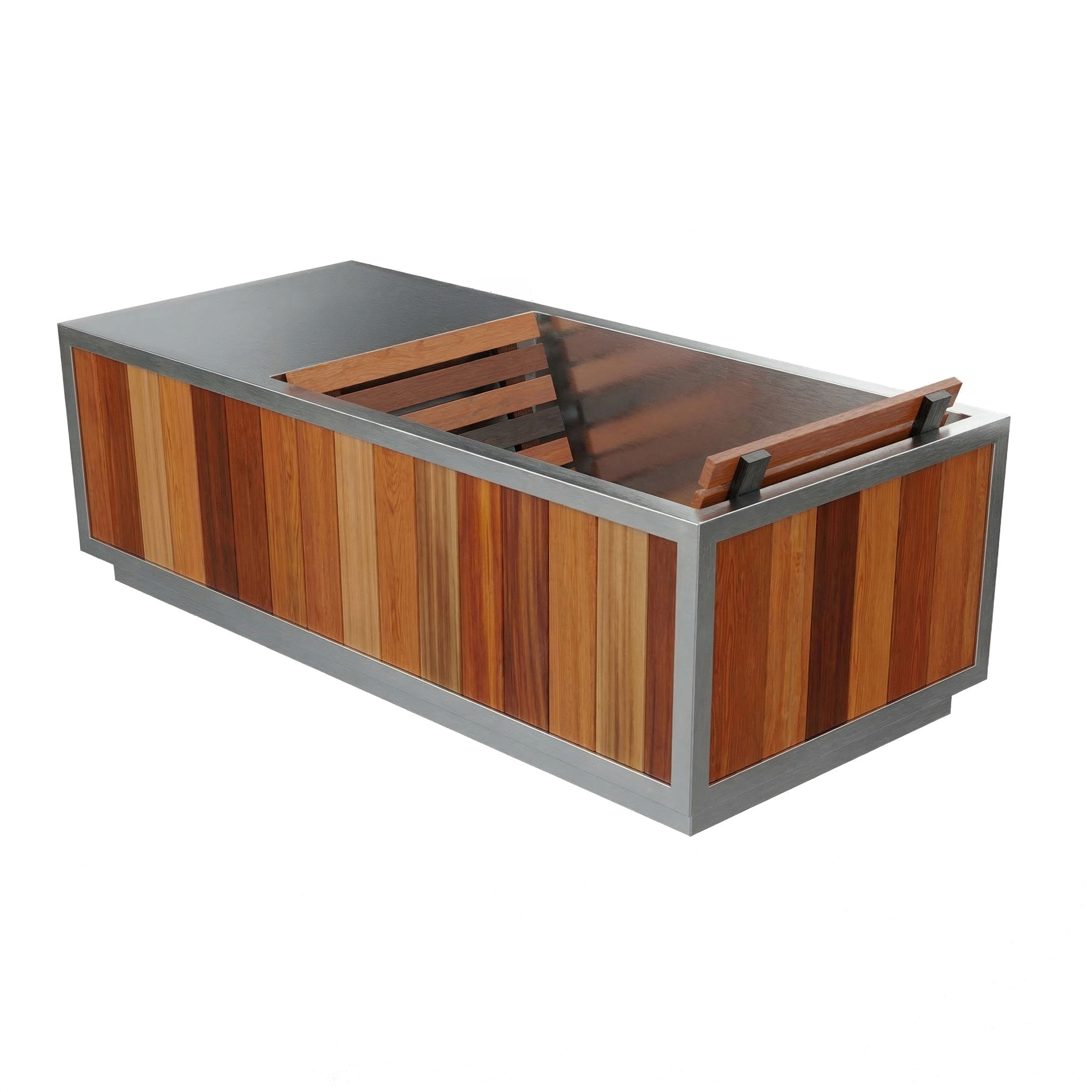 Finnmark SoulCold stainless steel tub and Canadian cedar exterior from the opposite angle