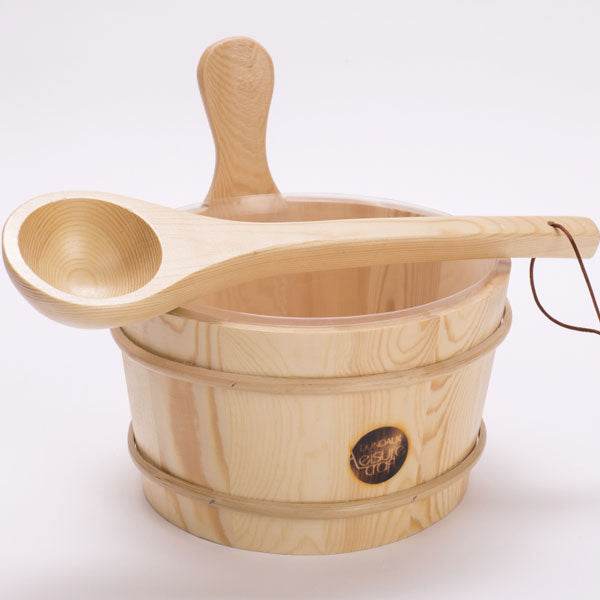 Leisurecraft Wooden Sauna Bucket & Ladle Set | Steam Pouring Kit - Sauna Luxuries