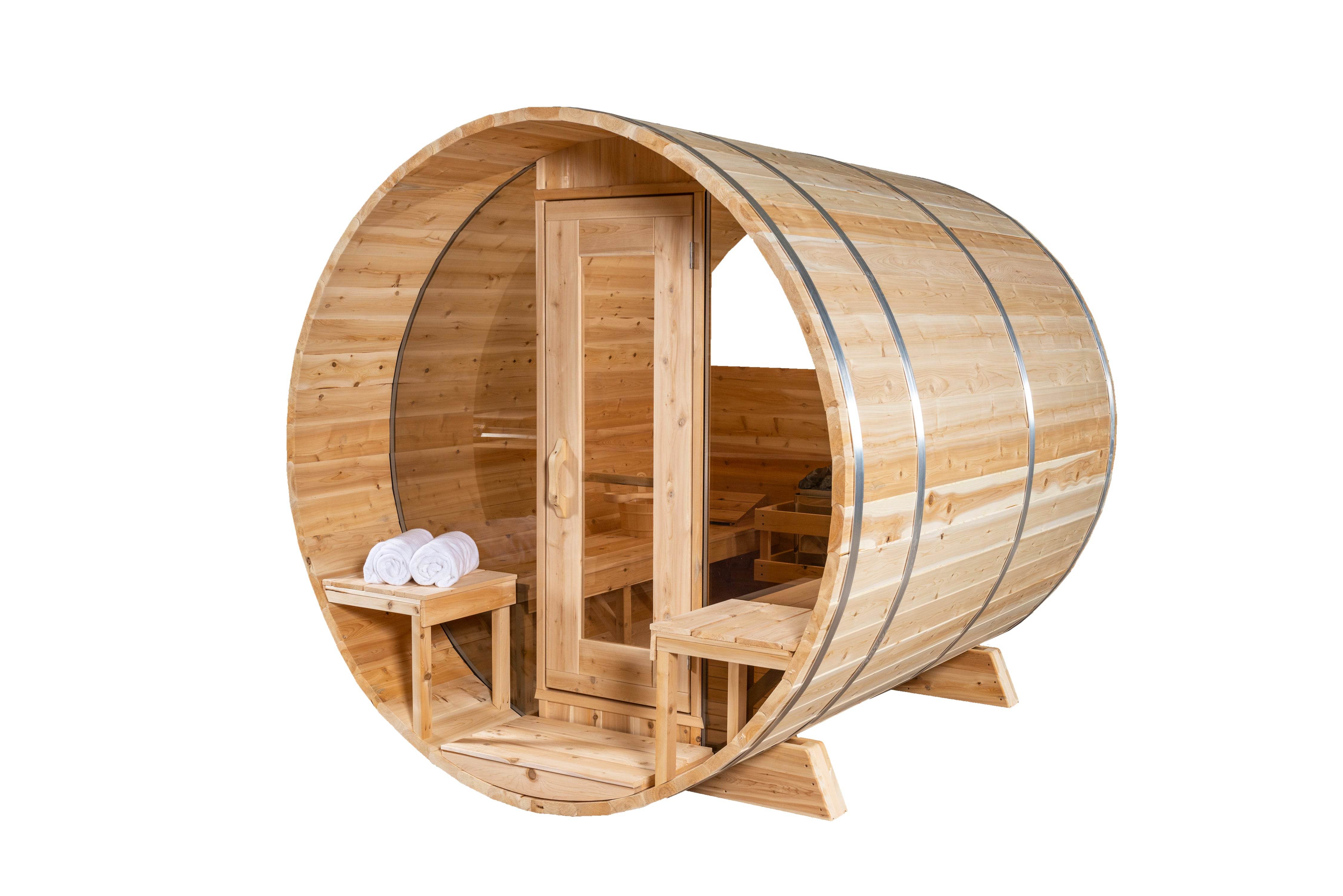 Leisurecraft Serenity MP Barrel Sauna | Electric Heated Cedar Sauna - Sauna Luxuries