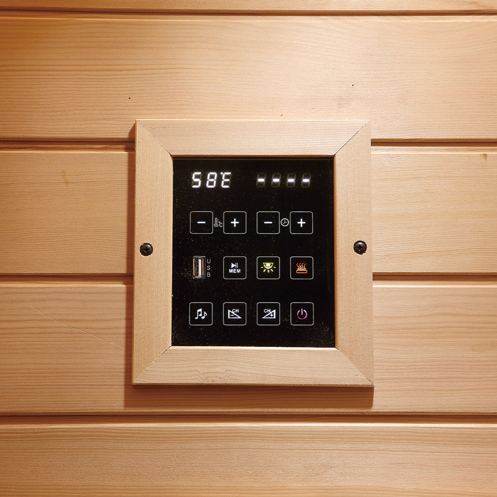 Sauna control panel with Bluetooth functionality and digital display