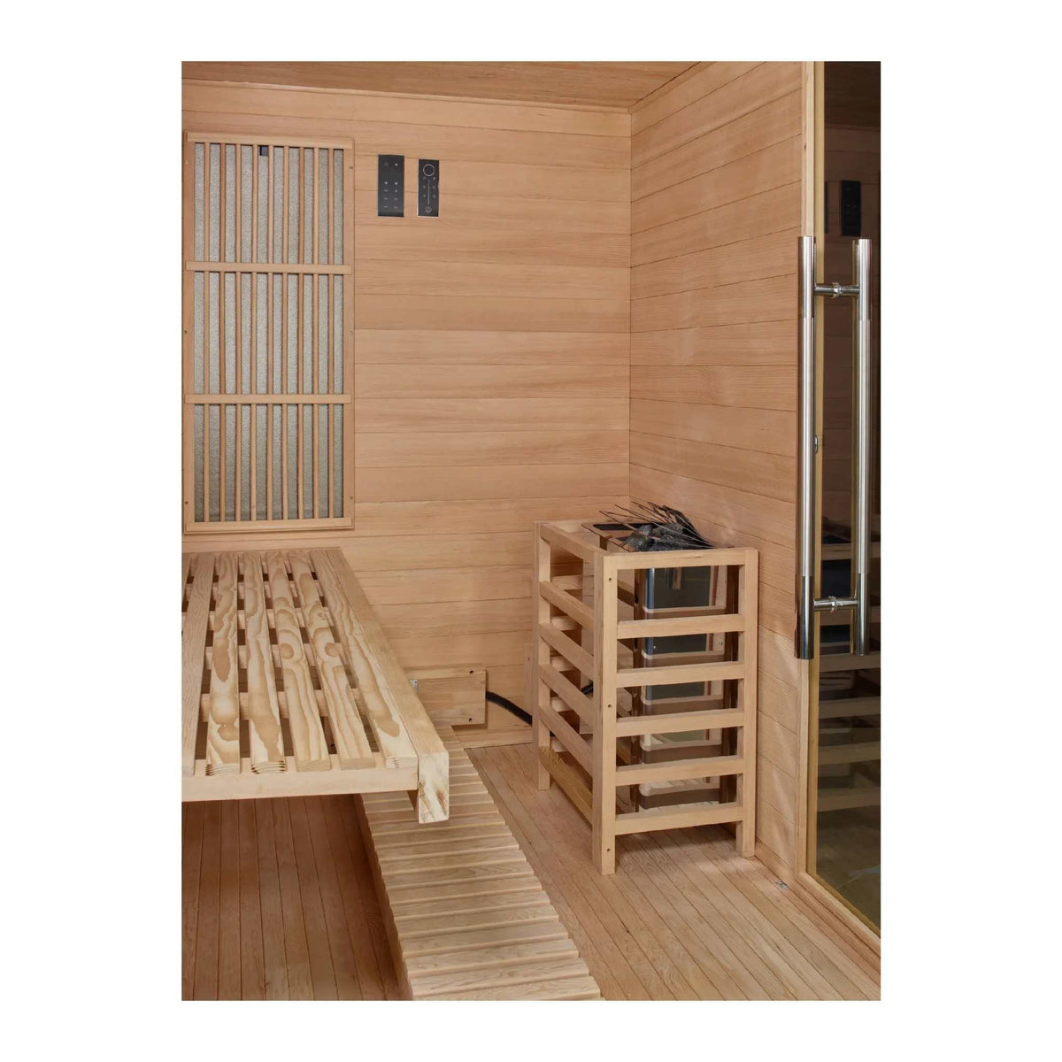Golden Designs Soria 3 Person Hybrid Sauna | Full Spectrum & Harvia Stove - Sauna Luxuries