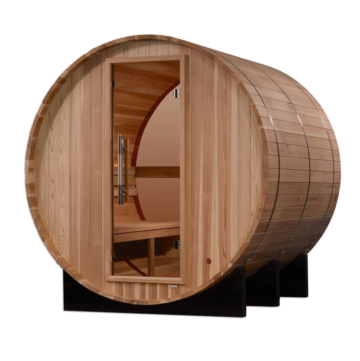 Golden Designs Zurich 4-Person Barrel Sauna with Bronze Privacy View Golden Designs