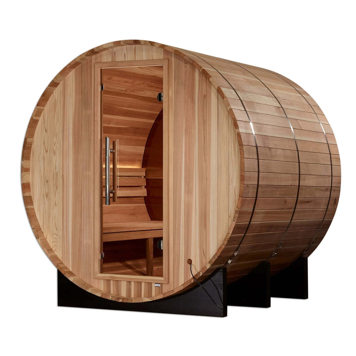Golden Designs Zurich 4-Person Barrel Sauna with Bronze Privacy View Golden Designs