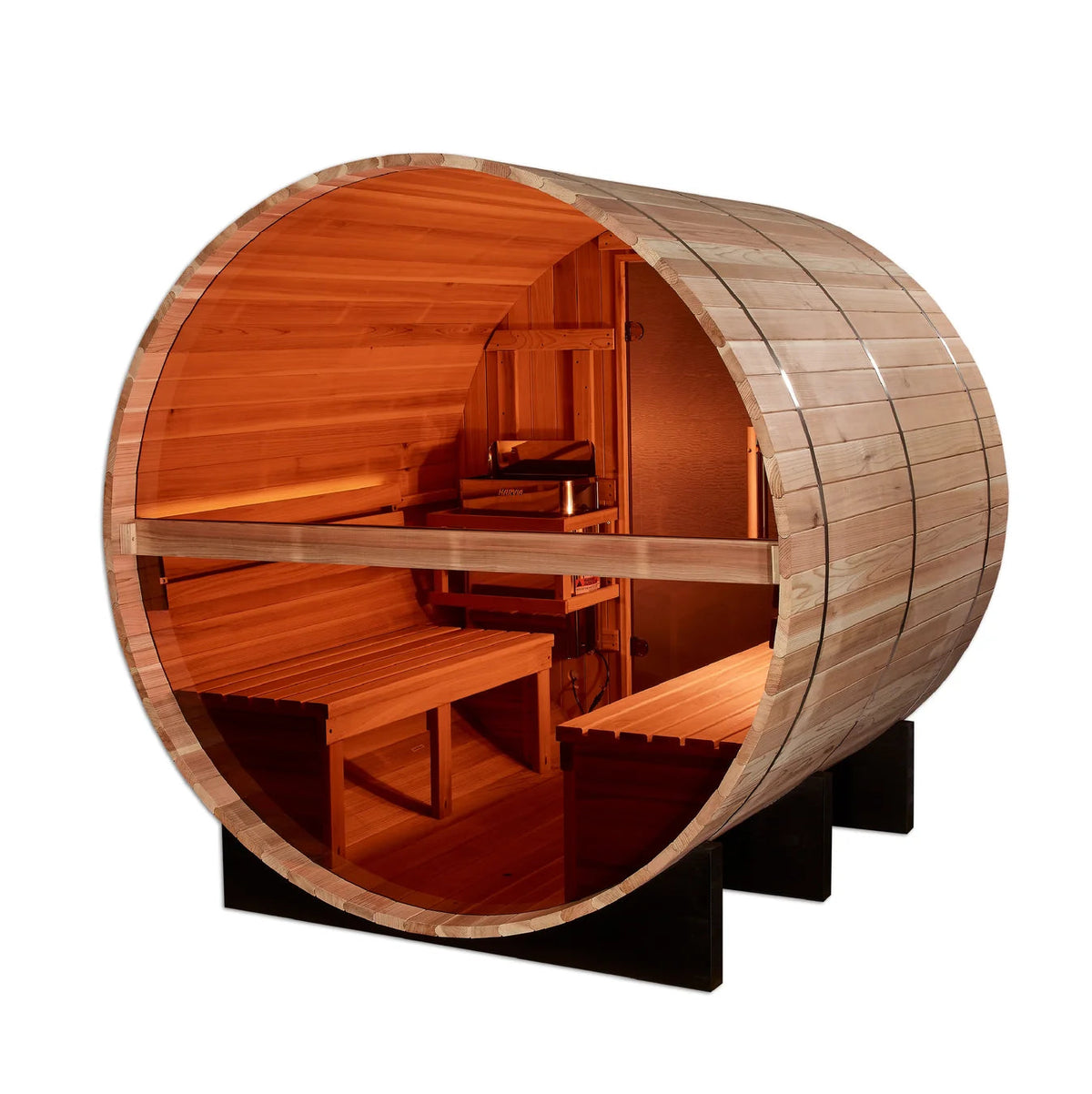 Golden Designs Zurich 4-Person Barrel Sauna with Bronze Privacy View Golden Designs