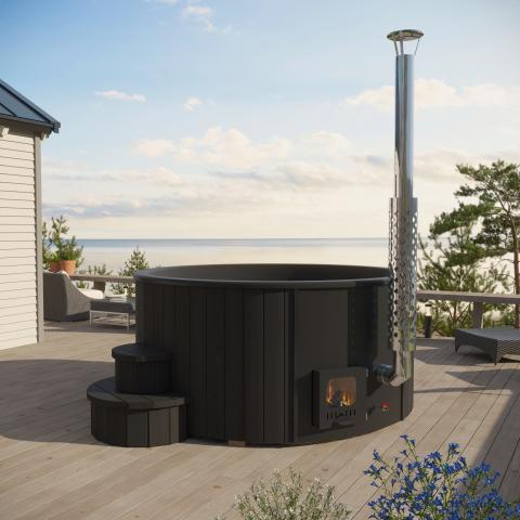 SaunaLife SOAK Series Model S4B Wood Fired Hot Tub Black Up to 6 Person