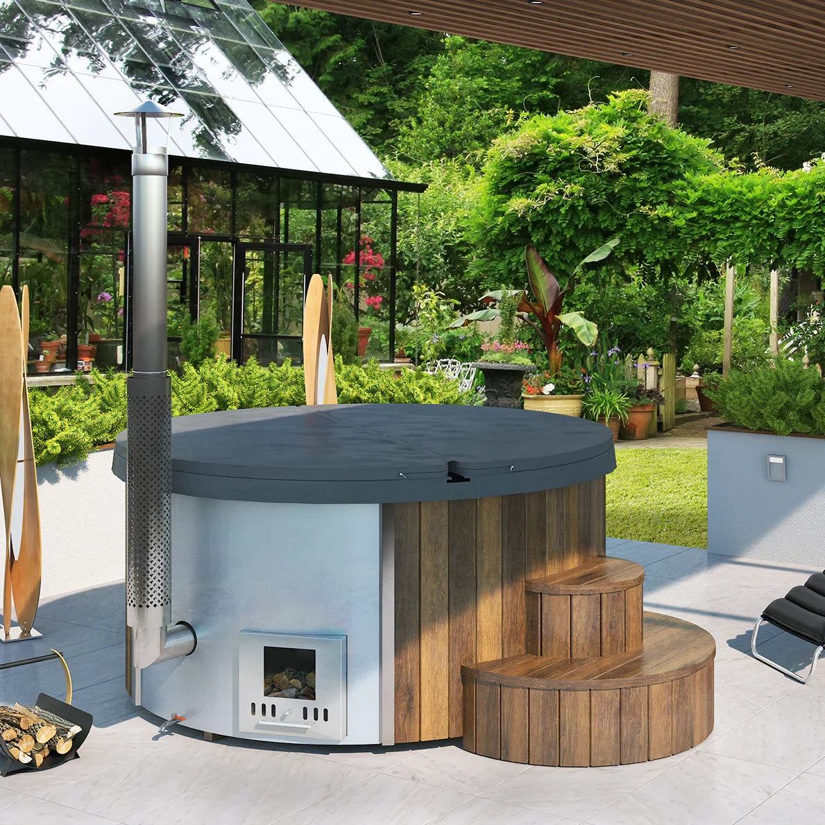 SaunaLife Model S4 Wood-Fired Hot Tub Natural