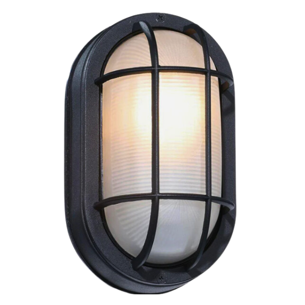 Scandia Sauna Light with protective metal cage and frosted glass cover, designed for high-temperature and humid environments, providing soft, ambient lighting.
