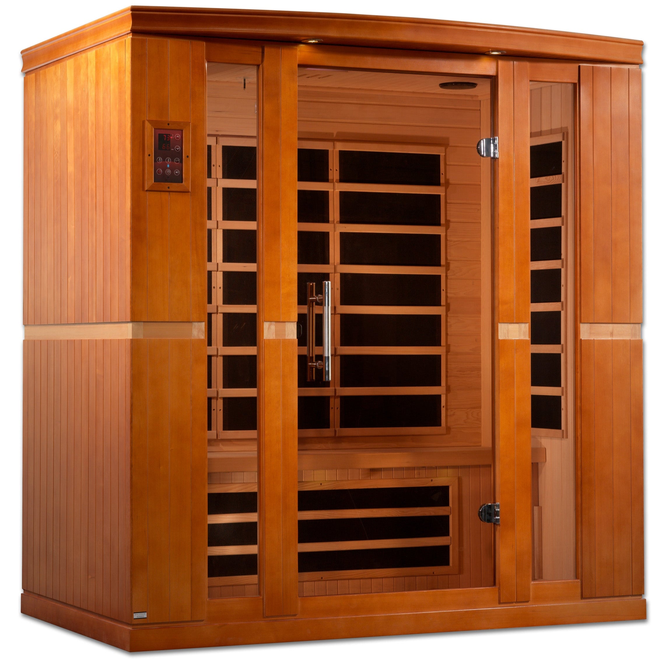 Dynamic Bergamo Elite 4-person ultra low EMF FAR infrared sauna front view with tempered glass
