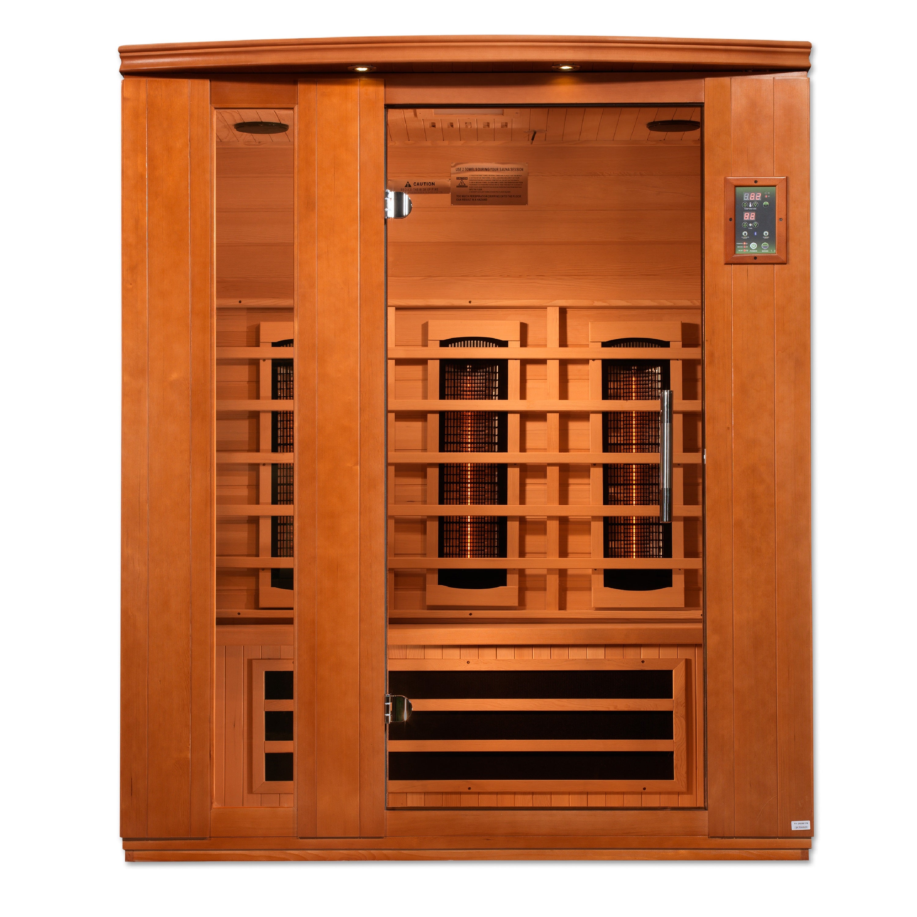 Dynamic Lugano 3-Person full spectrum infrared sauna with Canadian Hemlock wood and bronze tempered glass front view