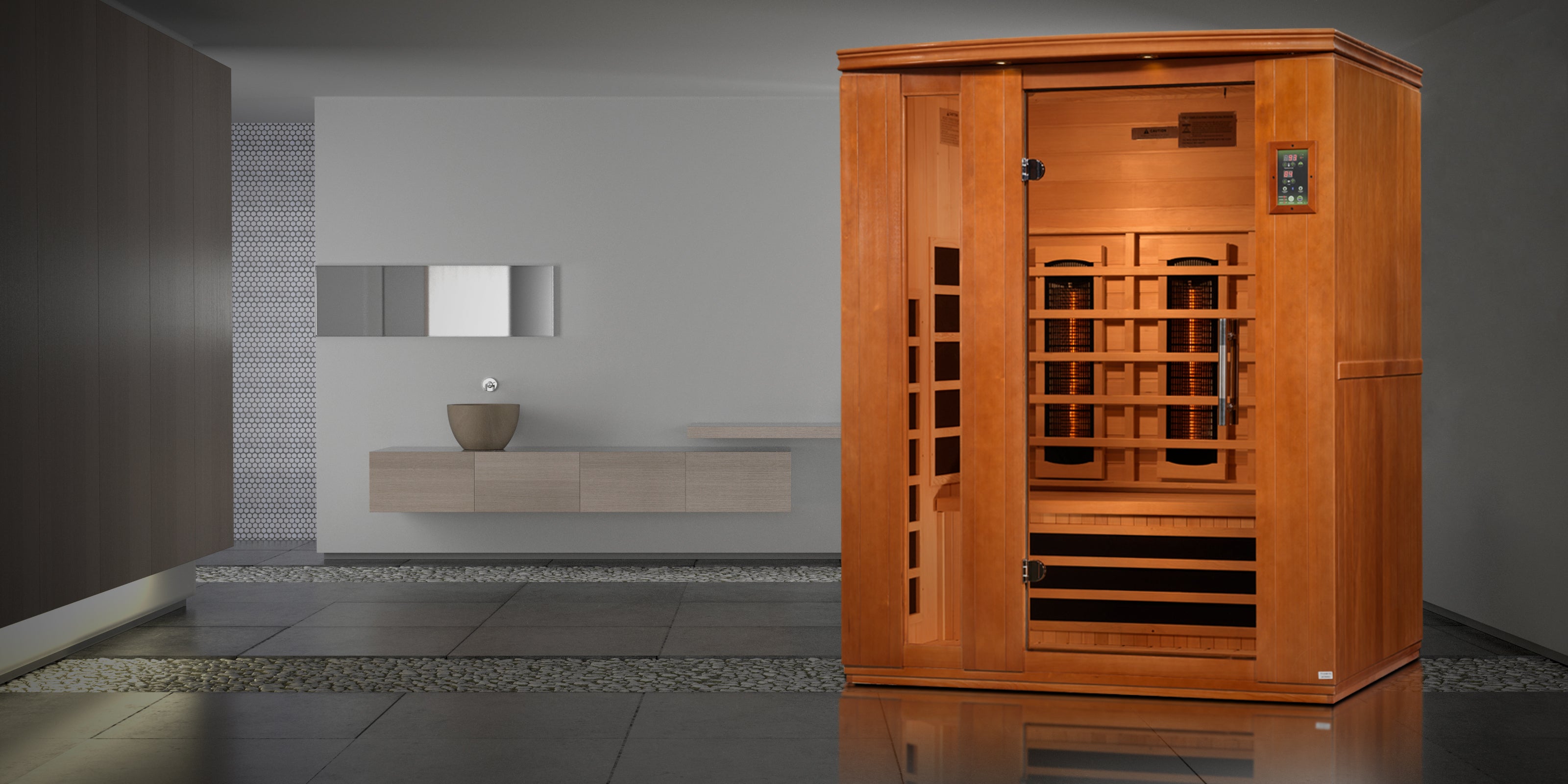 Dynamic Lugano 3-Person infrared sauna installed in modern home wellness room