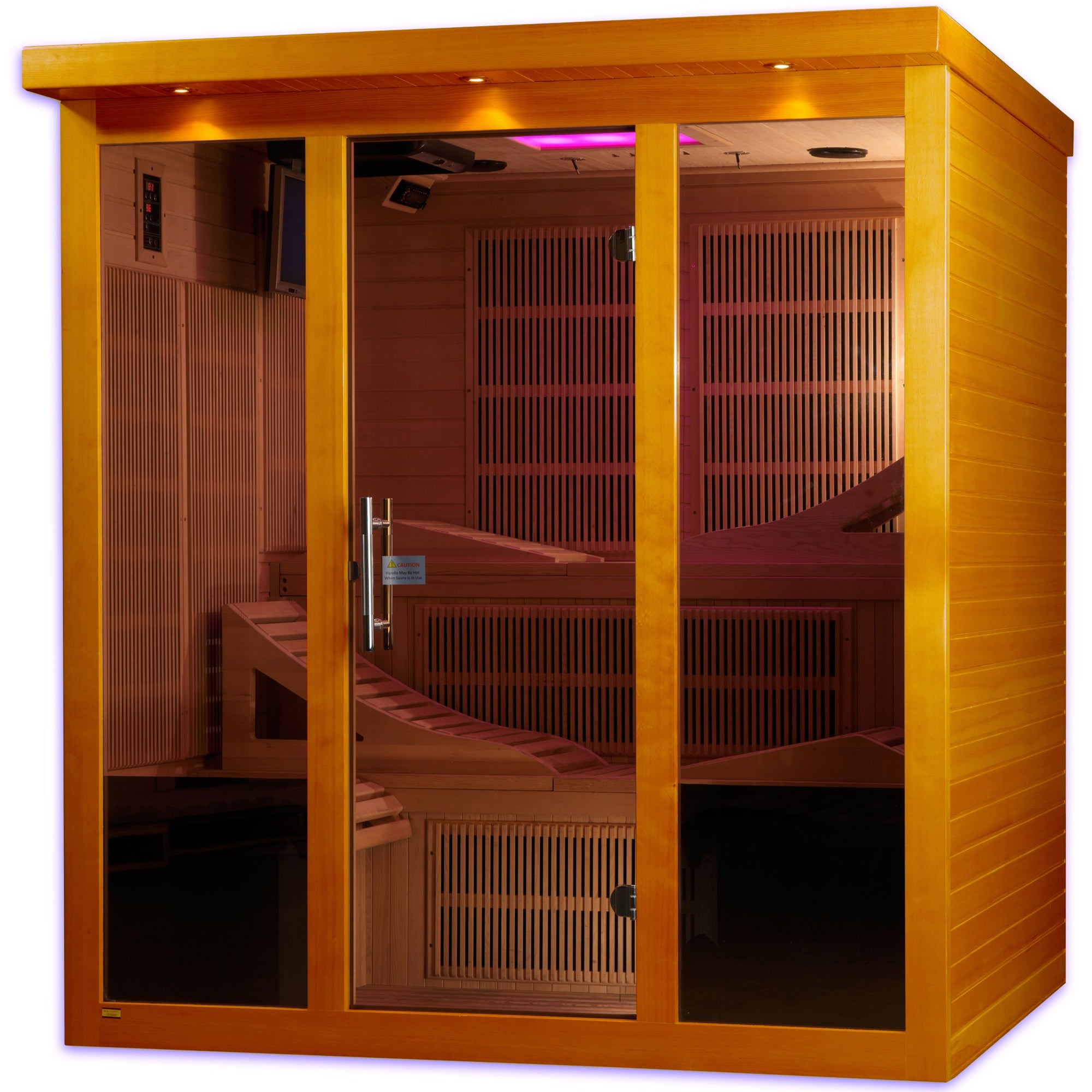 Dynamic Monaco Elite 6-person ultra low EMF FAR infrared sauna front view with bronze-tinted tempered glass