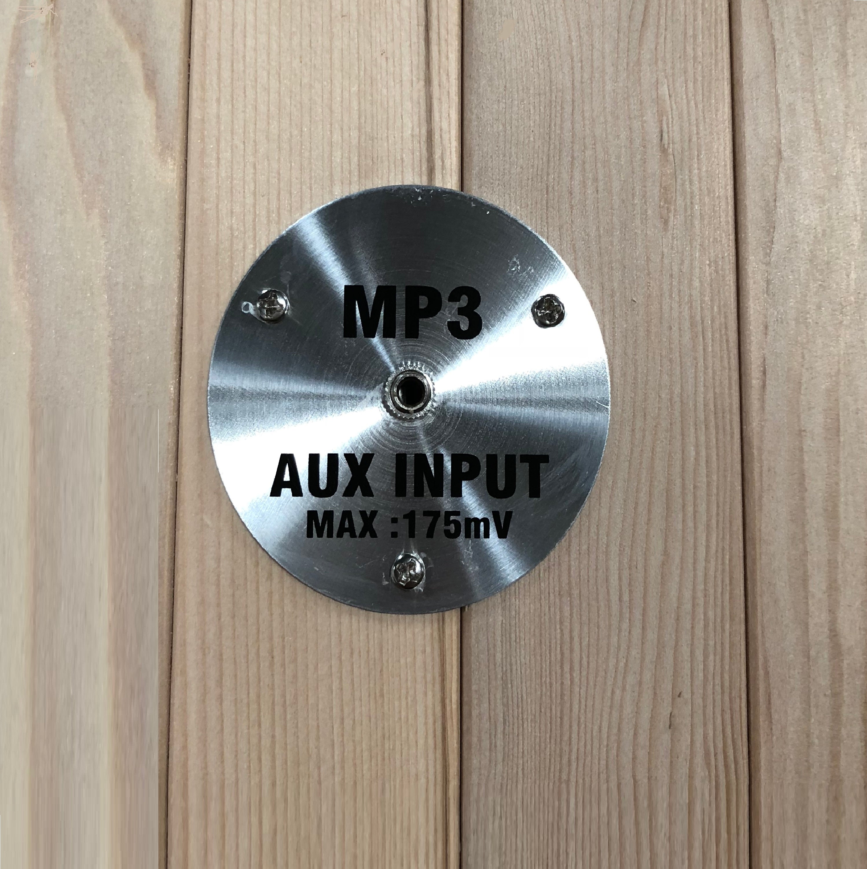 MP3 aux input panel of Dynamic Serena 2-Person infrared sauna with audio connectivity