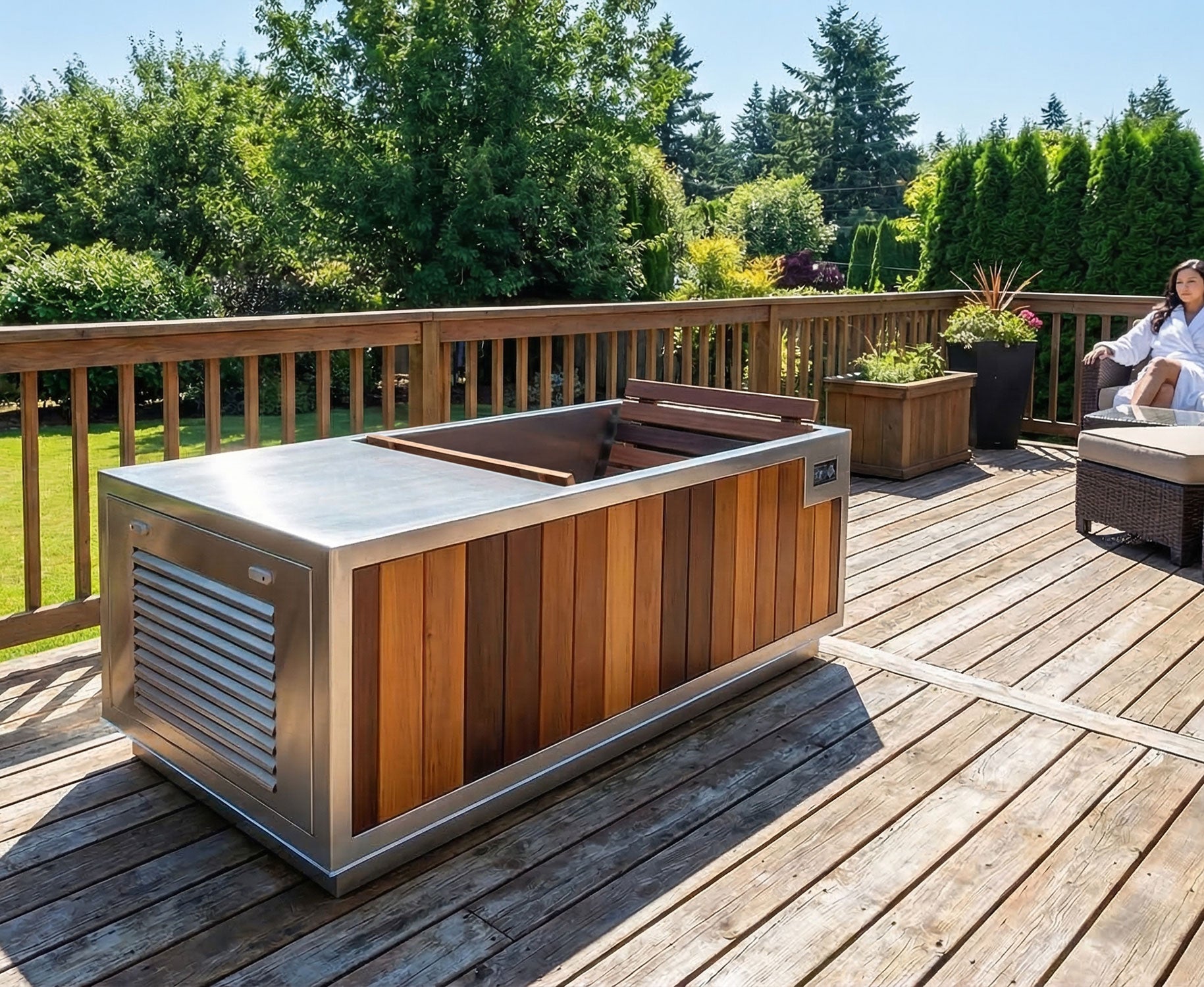 Finnmark SoulCold cold and hot plunge installed on an outdoor residential deck