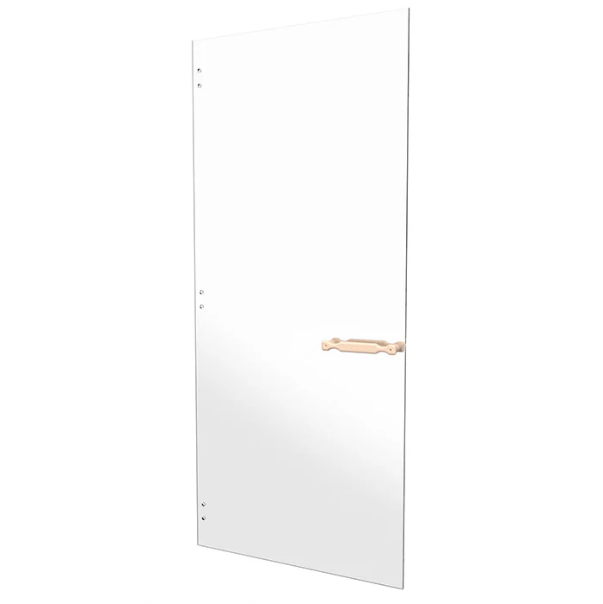 Frameless Tempered Glass Sauna Door – Premium Design – A sleek, modern sauna door with high-quality tempered glass and chamfered edges for an elegant, floating aesthetic.