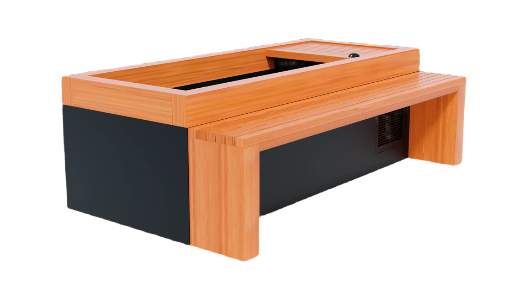 Front angle of Frozen 2 Cold Plunge with bench detail