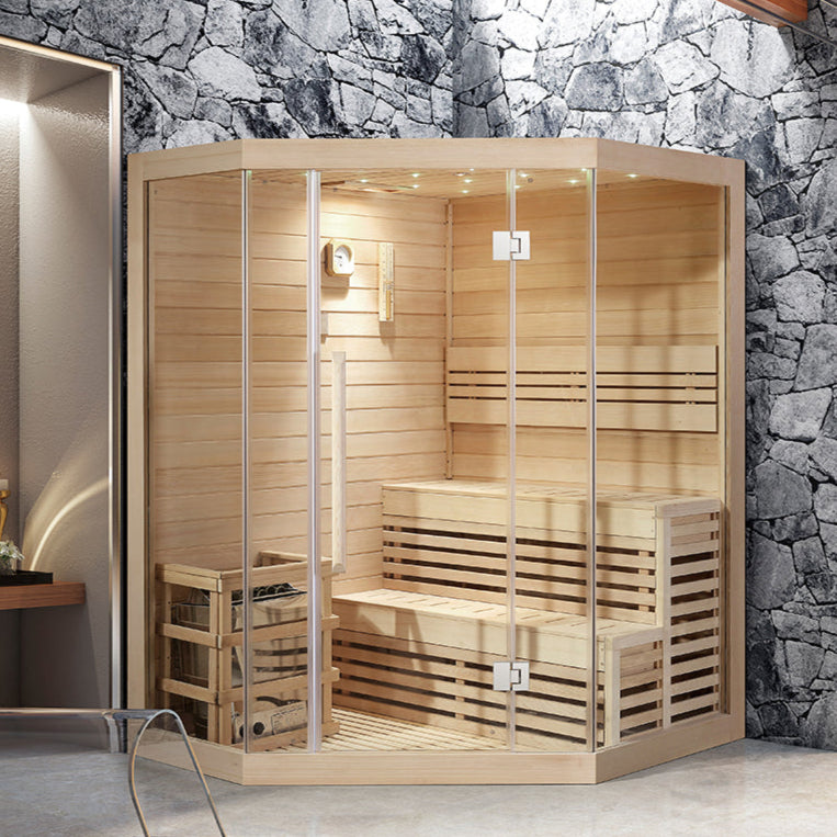 Waja WJT-I007 Canadian Hemlock Sauna with tempered glass front and lay-down bench