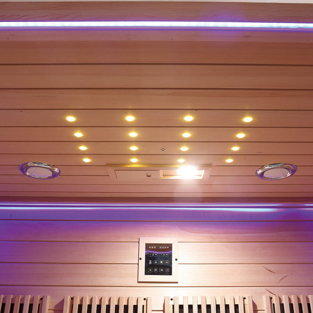 LED ceiling lighting with integrated control panel in Waja WJS-I001 Infrared Sauna